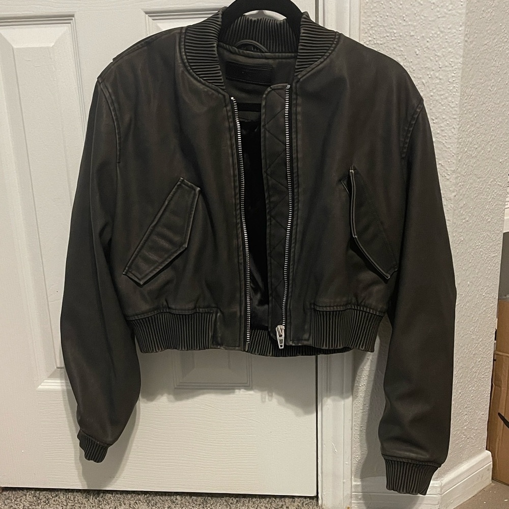 Blanknyc faux leather crop Black On Track Bomber Jacket - Picture 2 of 5